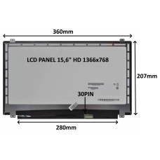 LCD PANEL 15,6" HD 1366x768 30PIN MATNÝ / ÚCHYTY HORE A DOLE